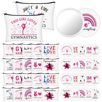 20 Sets Gymnastics Gifts Gymnastics Makeup Bag for Women with Compact Mirror Inspirational Cosmetic Bag Gymnasts Inspirational Gifts Gymnastic Coach Gift for Sports Lovers Birthday Christmas Gift