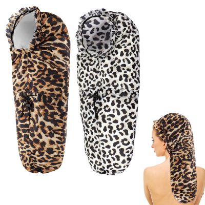 2 Pcs Large Shower Cap for Braids, Extra Long Shower Cap for Women Long Hair & Locs, Waterproof Hair Bonnets for Dreadlocks Drawstring Bath Caps for Women & Men (Leopard, Cow Print)