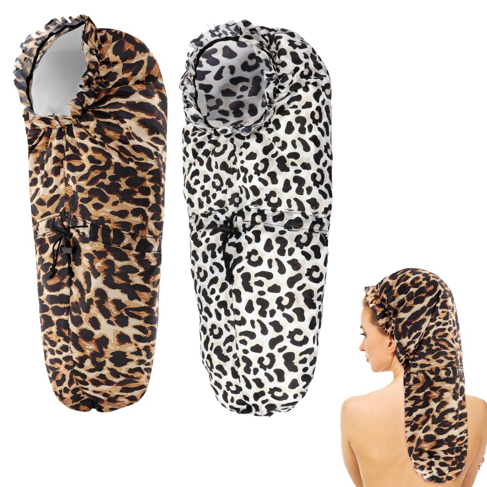 2 Pcs Large Shower Cap for Braids, Extra Long Shower Cap for Women Long Hair & Locs, Waterproof Hair Bonnets for Dreadlocks Drawstring Bath Caps for Women & Men (Leopard, Cow Print)