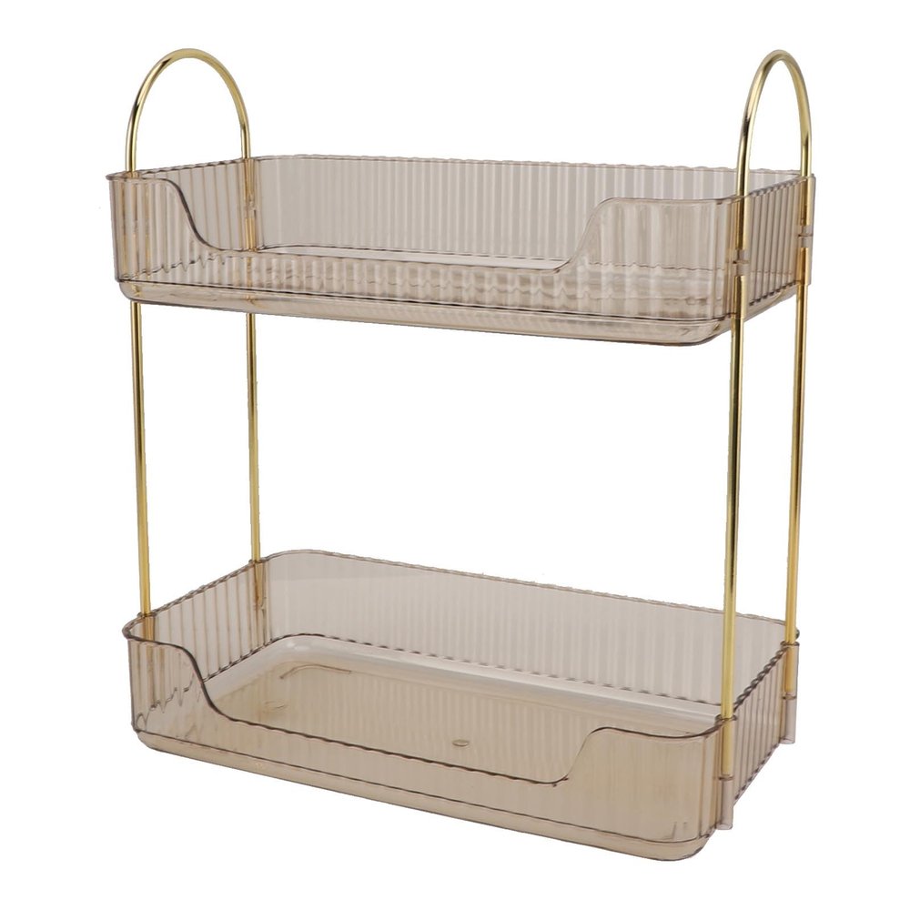 2 Tier Bathroom Countertop Organizer,Makeup Organizer for Cosmetic Skincare Perfume,for Bathroom Kitchen (Amber Yellow)
