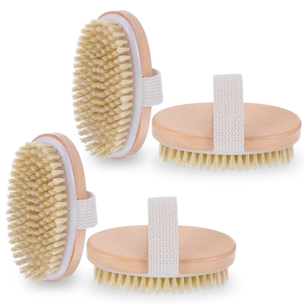 4 Pack Dry Brushing Body Brush Natural Bristle Exfoliating Brush for Cellulite, Lymphatic Drainage, and Blood Circulation, Soft Bristles Suitable for Wet and Dry Use