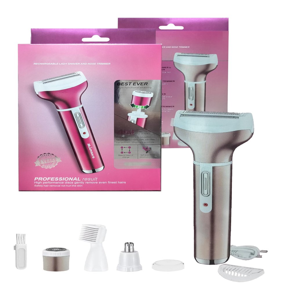 Electric Razor for Women 4 in 1 - Painless Rechargeable Shaver, Wet & Dry Body Hair Trimmer for Bikini Area, Face, Legs, Underarms & Eyebrow - All-in-One Kit