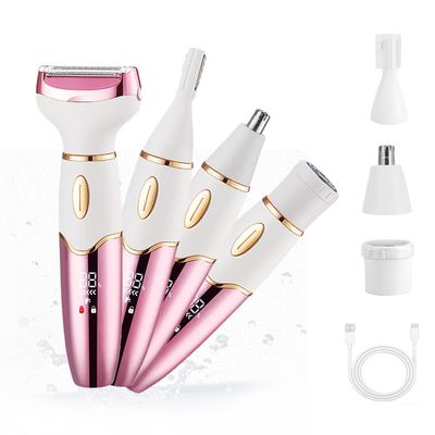 4-in-1 Women's Electric Razor & Bikini Trimmer - Rechargeable Wet/Dry Painless Hair Remover for Face, Eyebrow, Leg, Armpit & Pubic Area with LED Display