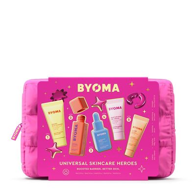 BYOMA Universal Skincare Heroes (5-Piece Kit) - Skincare Gift Set with Jelly Cleanser, Milky Toner, Hydrating Serum, Gel Cream & SPF 50 - Skin Barrier Repair Gift Set with Makeup Bag