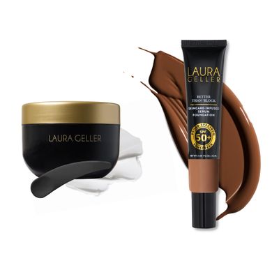 LAURA GELLER Better Than 'Block + Cold Cream Makeup Removing Cleanser - Skincare-Infused Serum Foundation Broad Spectrum SPF 50+, deep