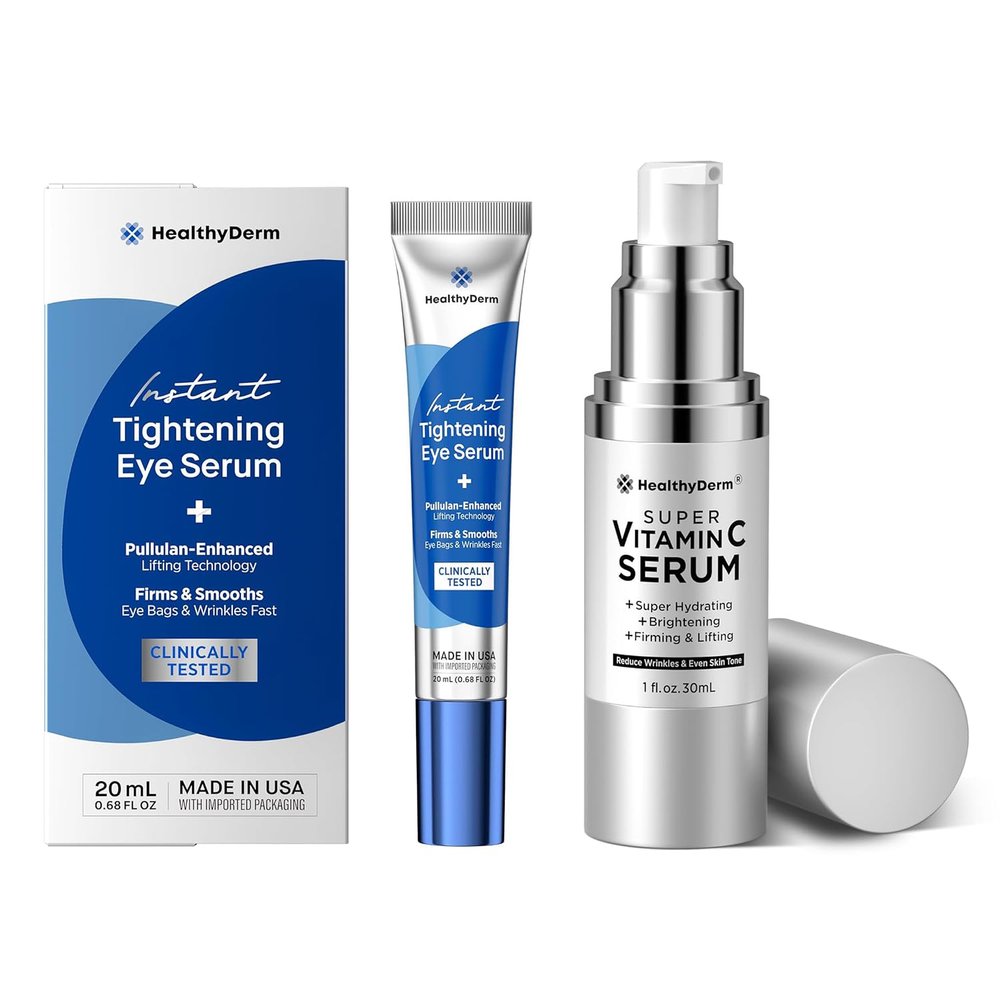 HealthyDerm Anti-Aging Skincare Bundle Instant Tightening Eye Serum + Super Vitamin C Serum Firms, Smooths & Brightens Reduces Wrinkles & Eye Bags Made in USA