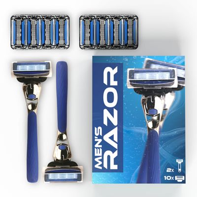 FOREVER GEM Mens Razor with 2 Handles & 10 Refill Blades  7 Blade for Smooth, Close Shave  Precision Trimmer  Refillable Razor for Men, All Skin Types