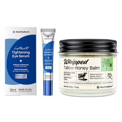 HealthyDerm Vitamin C Serum + Whipped Tallow Honey Balm  Daily Hydration & Skin Nourishment Bundle  Face & Eye Moisturizer Duo