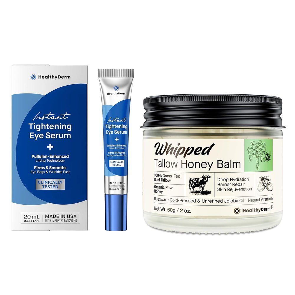 HealthyDerm Vitamin C Serum + Whipped Tallow Honey Balm  Daily Hydration & Skin Nourishment Bundle  Face & Eye Moisturizer Duo