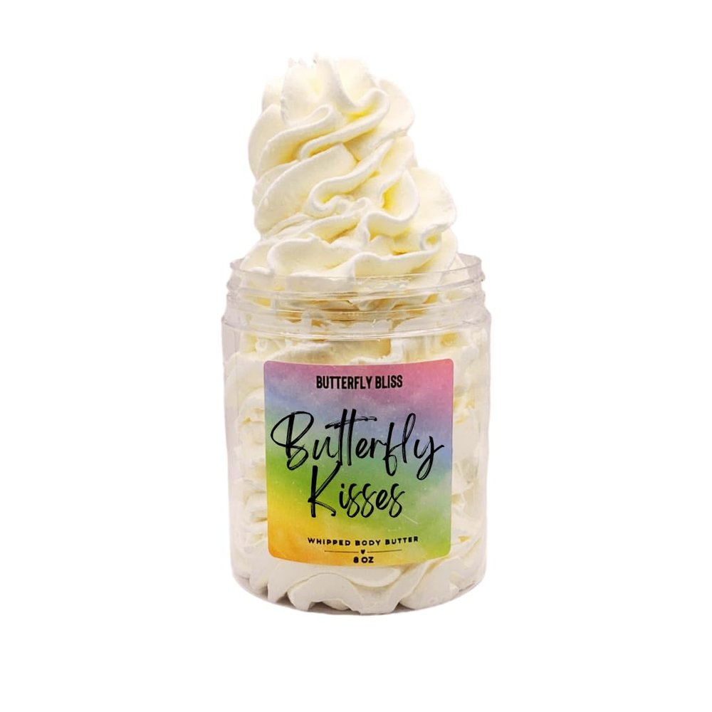 Butterfly Kisses Body Butter  Floral Fresh Whipped Body Cream with Shea Butter  Meadow, Lily & Sweet Pea Scent  Natural Summer Moisturizer  8 oz Jar  Butterfly Bliss