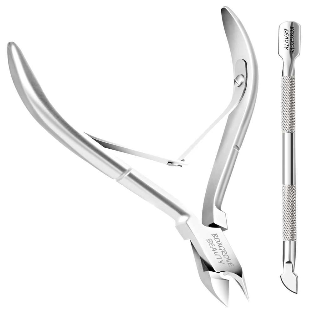 BOXGROVE BEAUTY Professional Cuticle Cutter & Pusher Trimmer Manicure Tools with Double Spring  Perfect Nail Care Tool for Manicure & Pedicure Beauty at Home/Spa/Saloon (Silver)