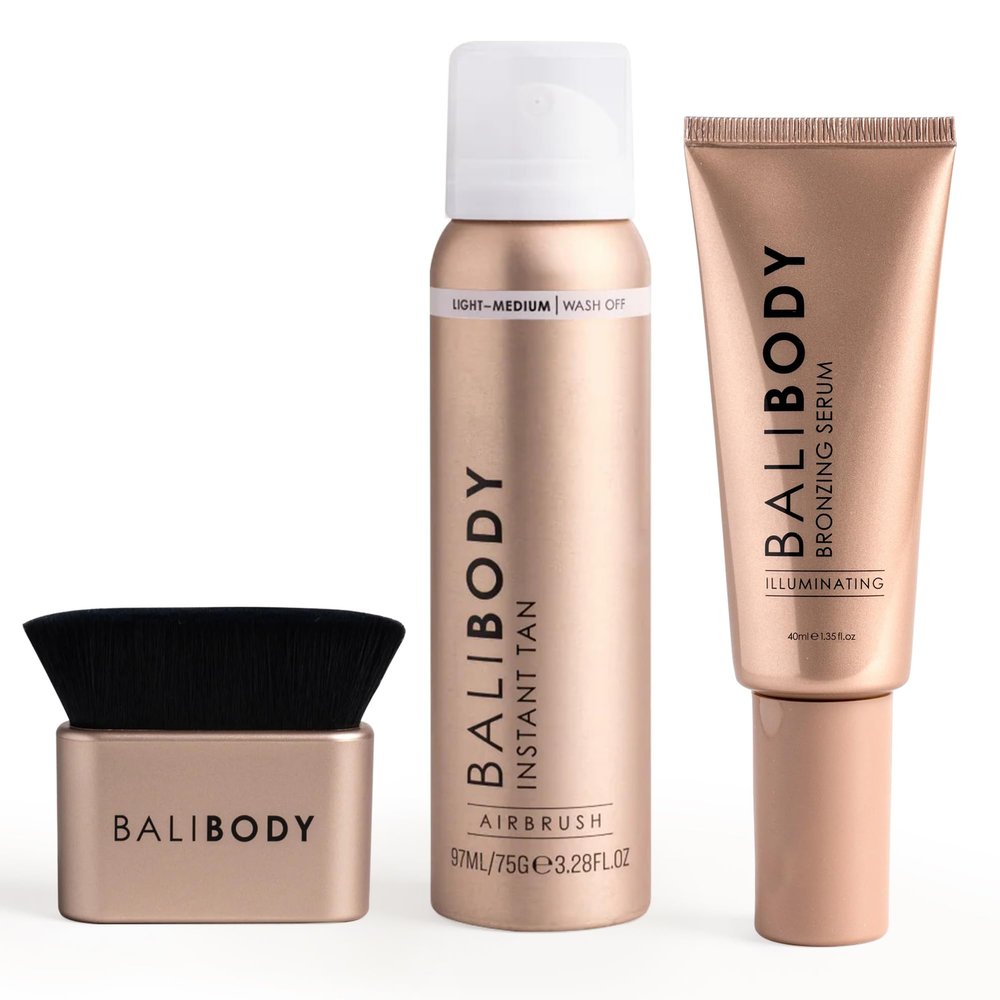 Bali Body Instant Glow Bundle  Instant Tan Medium-Dark 97 ml + Hydrating Bronzing Serum 30 ml + Ultra-Soft Reusable Kabuki Blending Brush | Vegan, Cruelty-Free