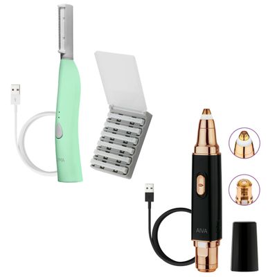 SPA SCIENCES - SIMA Dermaplane Razor for Face & AIVA Deluxe 2-in-1 Facial Hair Remover & Eyebrow Trimmer