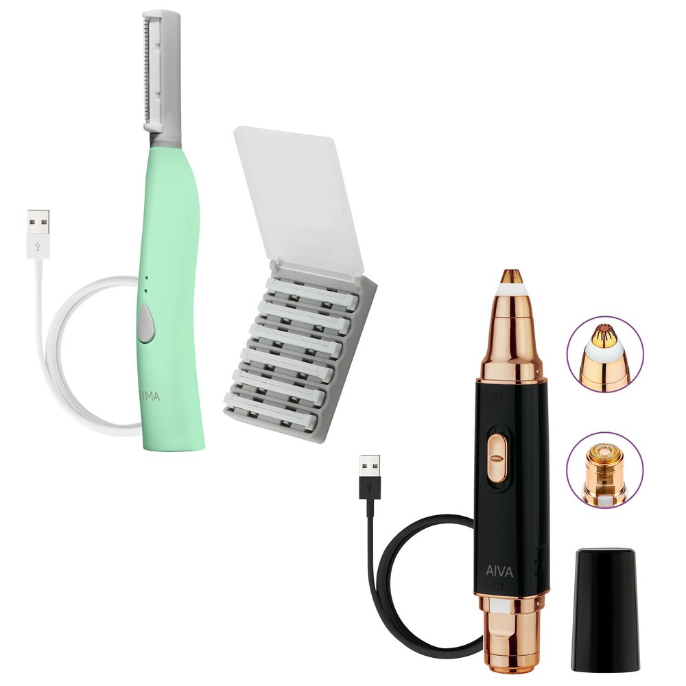 SPA SCIENCES - SIMA Dermaplane Razor for Face & AIVA Deluxe 2-in-1 Facial Hair Remover & Eyebrow Trimmer