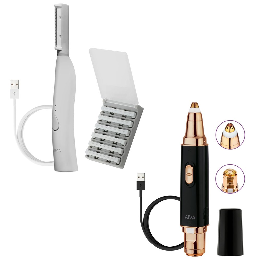 SPA SCIENCES - SIMA Dermaplane Razor for Face & AIVA Deluxe 2-in-1 Facial Hair Remover & Eyebrow Trimmer