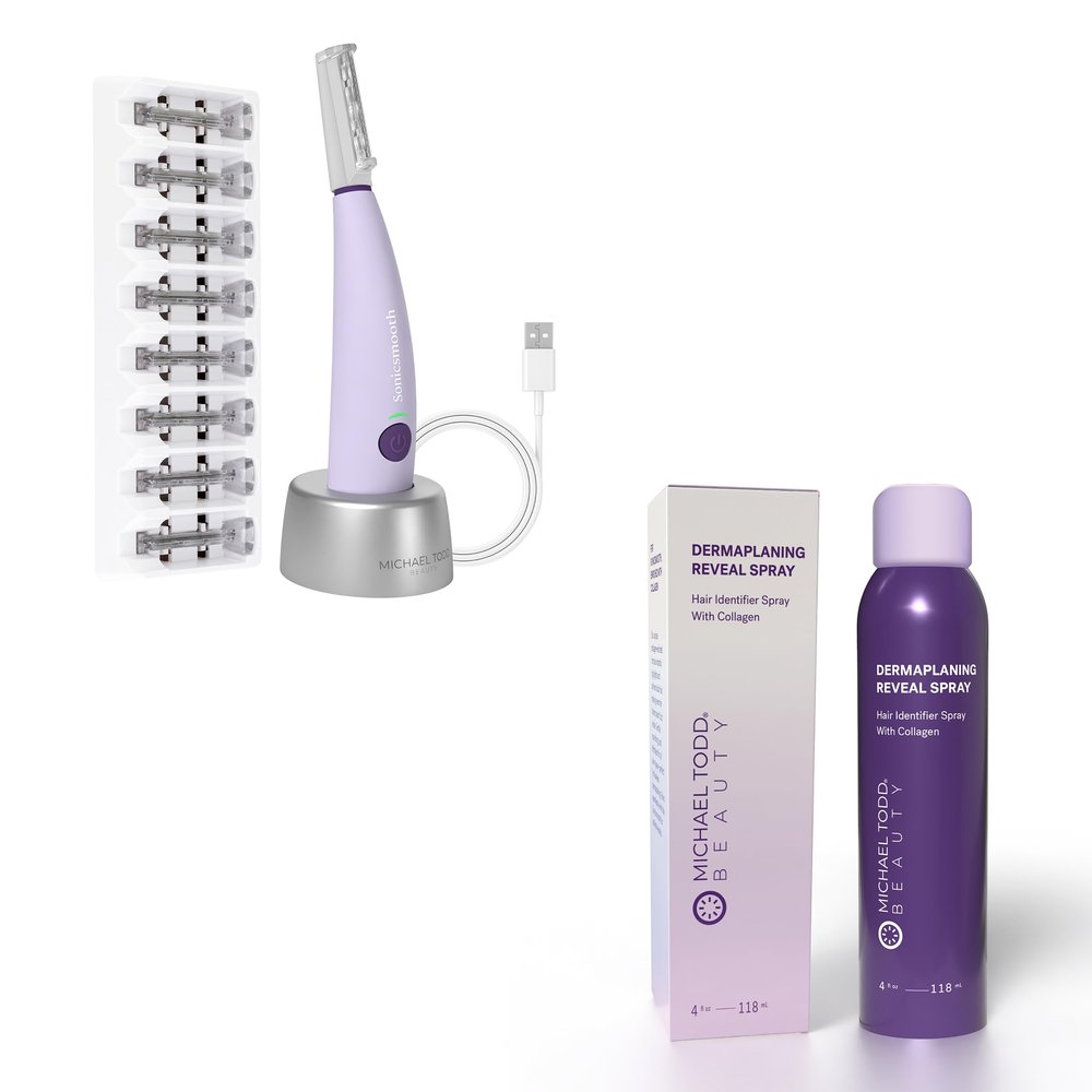 Michael Todd Beauty Sonicsmooth Dermaplane Razor - 8 Weeks of Dermaplaning Blades & Hair Identifier Spray