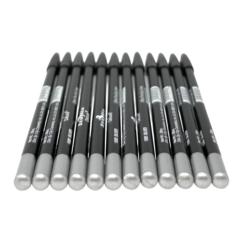 12 pcs Italia-Deluxe Ultra Fine Eyeliner, Creamy, Long Lasting, High Pigmented Pencil (1005 SILVER)