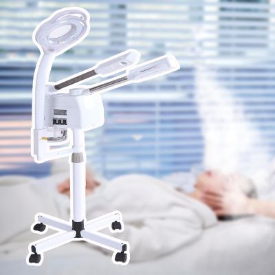 3 in 1 Facial Steamer,Led Energy-Saving Lamp Beads,Reflective 8X Magnifying Glass,Hot&Cold Mist Function,Fast Fogging,Manual Button Control,for Skin Deep Clean,for Salon,Spa,White