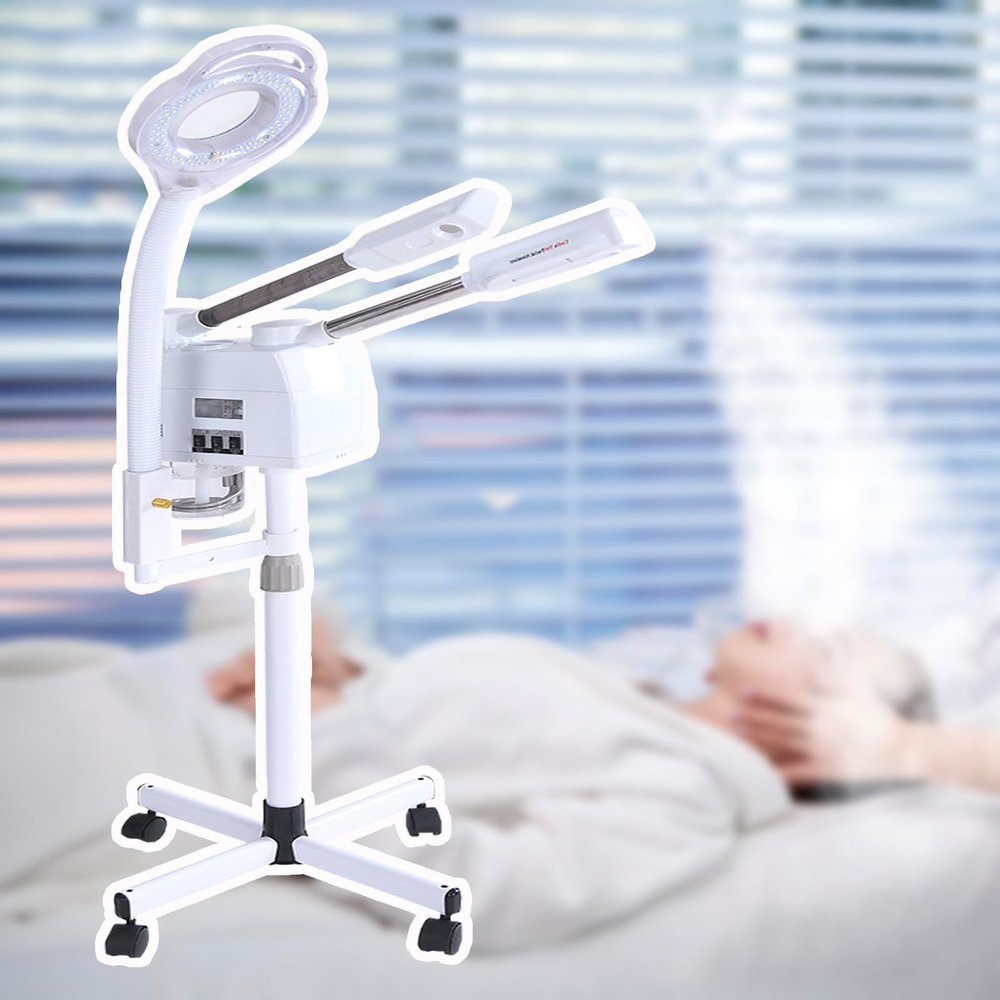 3 in 1 Facial Steamer,Led Energy-Saving Lamp Beads,Reflective 8X Magnifying Glass,Hot&Cold Mist Function,Fast Fogging,Manual Button Control,for Skin Deep Clean,for Salon,Spa,White