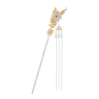 Vintage Hair Sticks Pearl Hairpin, S925 Sterling Silver Chinese Chopsticks, Ornate Crystal Cherry with Long Tassel, Dangle Twist Bun Eternal Jewelry for Bride Girl Women, Orchid(Crystal Flower)
