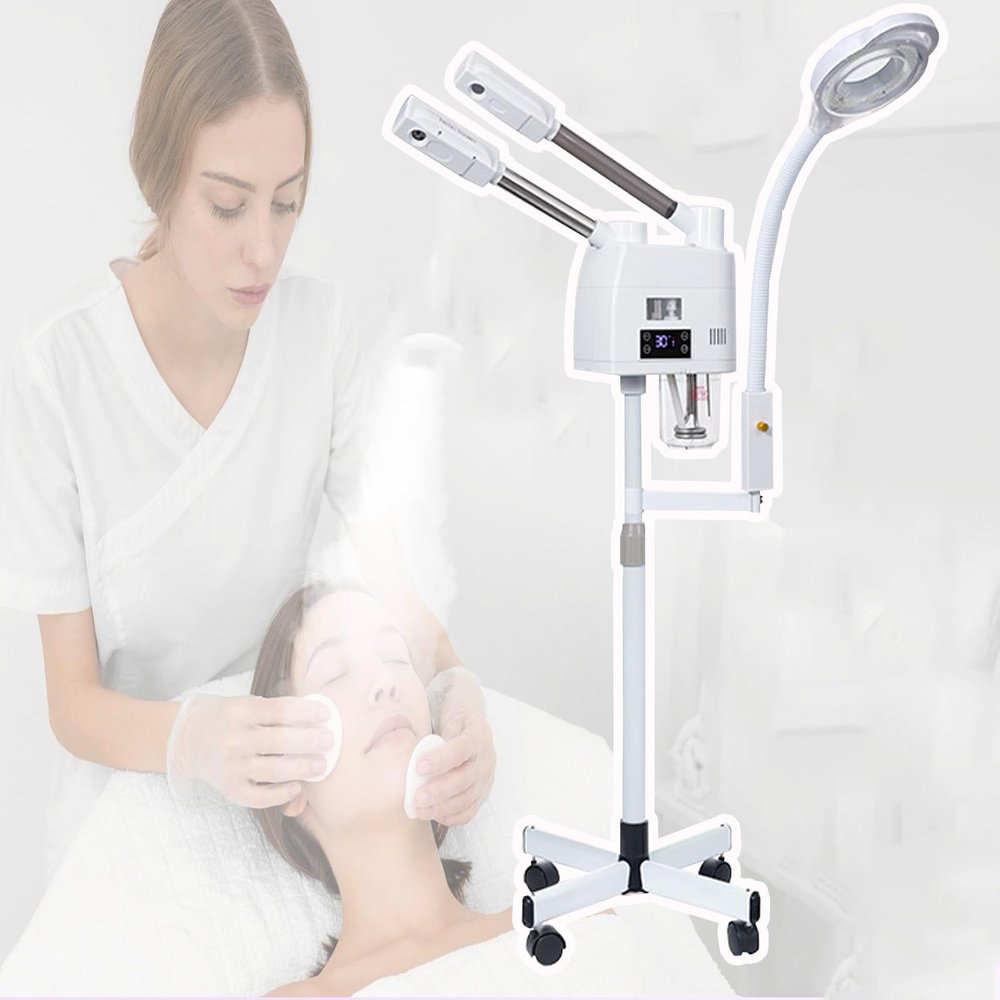 Hydrating Double Spray Steamer,3-5min Hot Mist,24w Stable Light Source,8X Magnification,650ml Water Tank,Nano Atomization,Fast Fogging,Smart Touch,for Skin Deep Clean,White