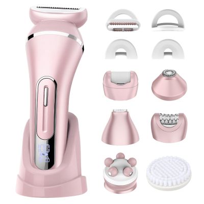 Electric Shavers for Women, 7 in 1 Hair Removal Kit with Epilator Bikini Trimmer Face Razor Body Brush Face Massager Foot Callus Remover, IPX7 Waterproof Lady Razors Set for Legs Armpit Bikini Pubic