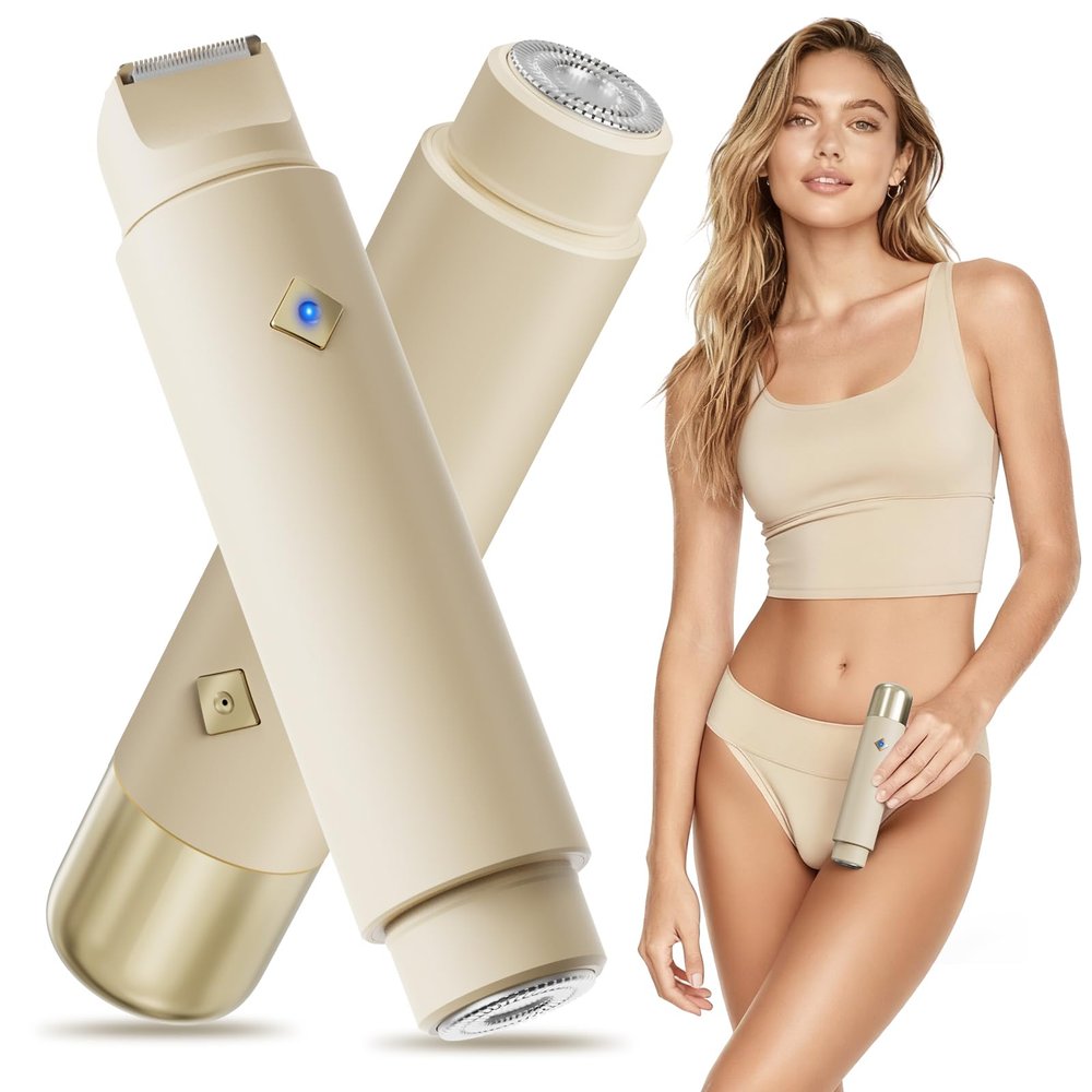 Bikini Trimmer for Women, 2-in-1 Rechargeable Electric Razor for Pubic Hair, IPX7 Waterproof Wet & Dry Use, Painless Electric Shaver for Private Area Bikini Shaver for Legs, Face, and Underarms