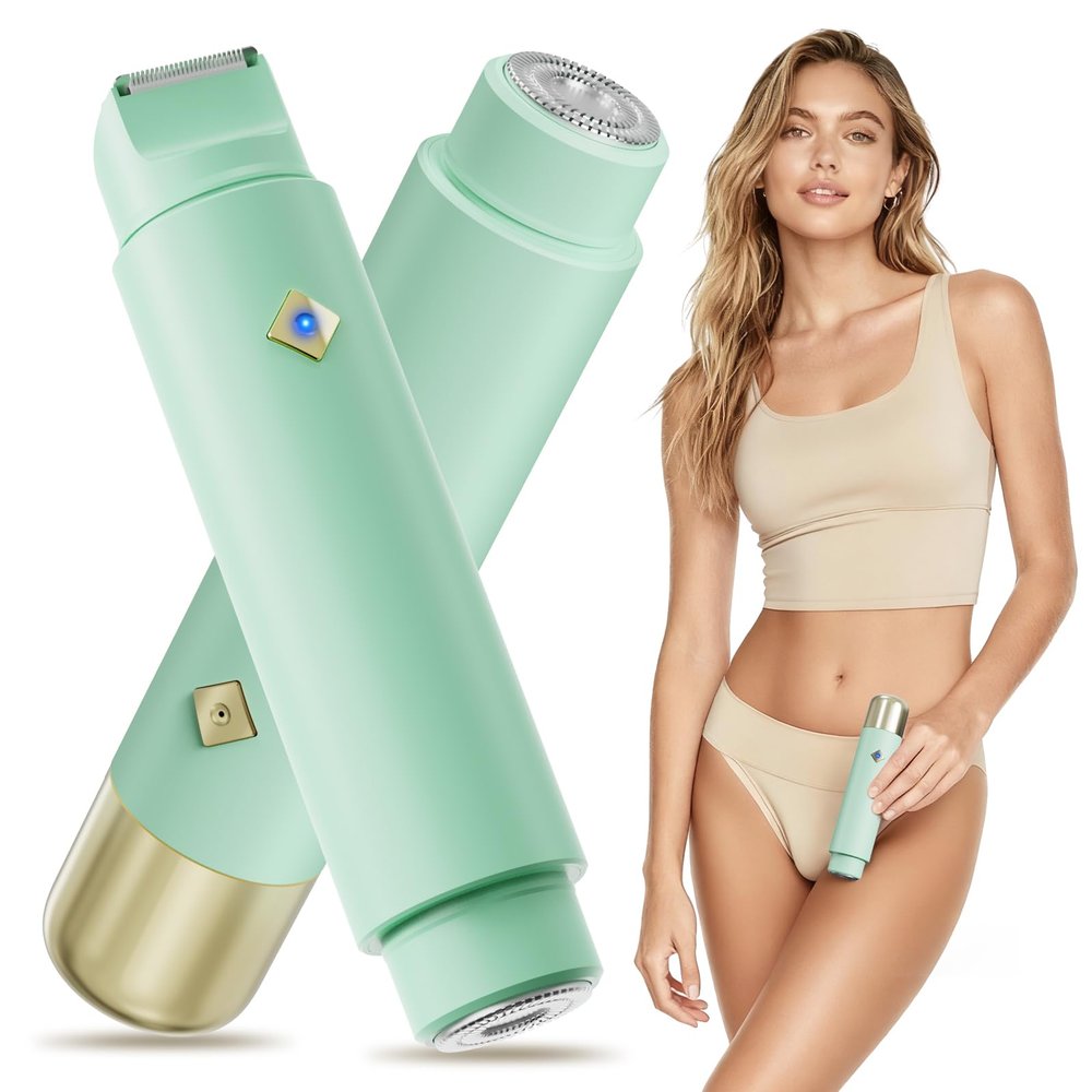 Bikini Trimmer for Women, 2-in-1 Rechargeable Electric Razor for Pubic Hair, IPX7 Waterproof Wet & Dry Use, Painless Electric Shaver for Private Area Bikini Shaver for Legs, Face, and Underarms