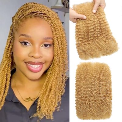 Afro Kinkys Bulk Human Hair 50g/Pack for Mini Twist, Braiding Hair for Dreadlocks, Loc Repair, Twists, Dreadlock Extensions No Short Hair Honey Blonde 20 Inch 27#