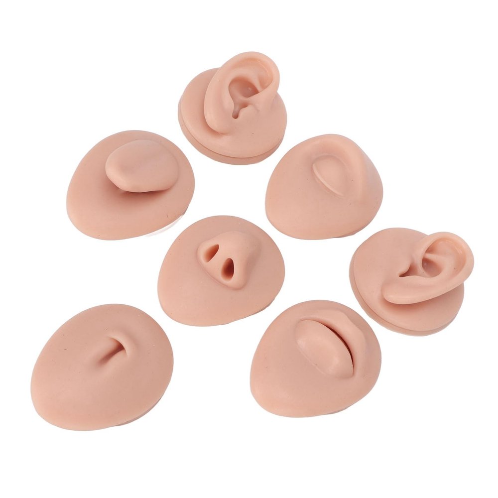 Piercing Kit, Silicone Body Parts Practice Set with Display Holder, Fake Tongue Mouth Nose Eye Navel Ear Pads for Piercing Training, Acupuncture Teaching and Display