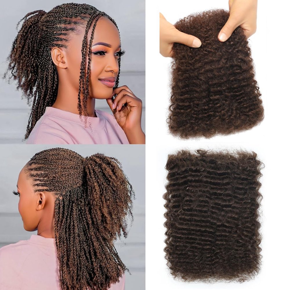 Afro Kinkys Bulk Human Hair, 14 Inch 30G/Pack Soft 4C Afro Kinky-Curly Human Hair Bulk for Twist Dreadlocks Extensions Repair Locs #4 Medium Brown