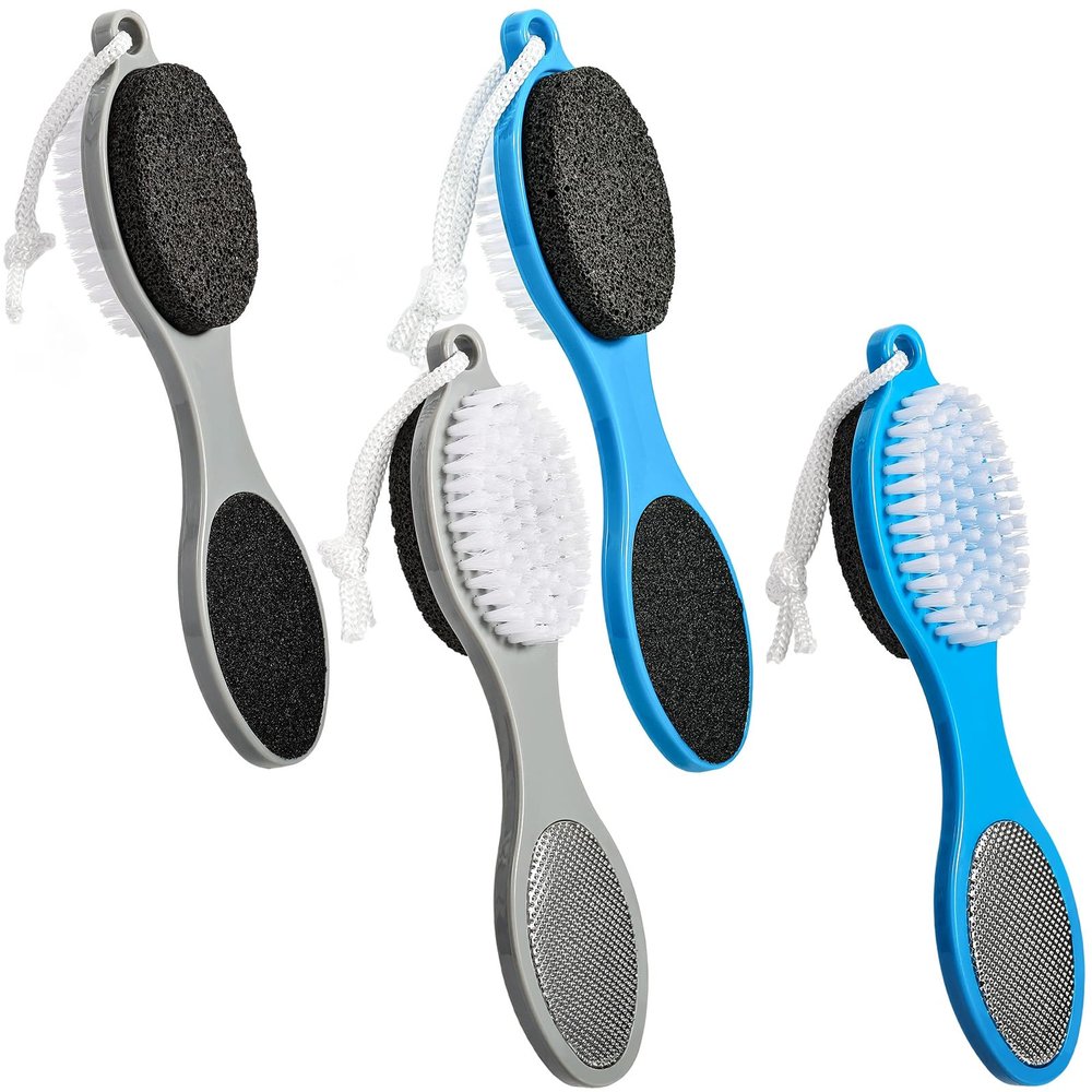Beomeen Pumice Stone Brush for Feet 4 in 1, Foot File Callus Remover, Foot Rasp and Sand Paper Pedicure Tools with Handle, Shower Foot Scrubber, Soft Smooth Feet for Home Foot Care,4 Pack