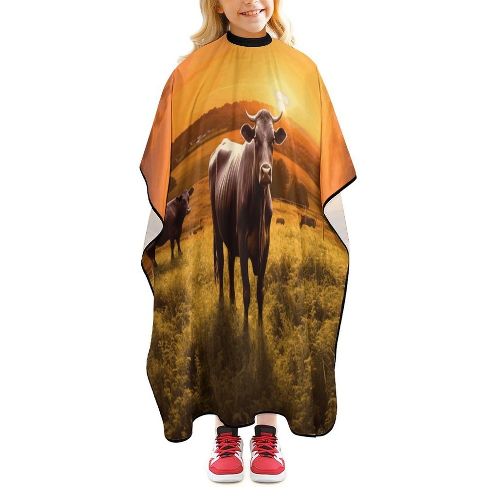 Cow And Sun Orange Sky Hair Cutting Cape for Women, Anti-Static Professional Hairdressing Salon Cape, Lightweight Barber Cape for Men, Waterproof Barber Capes, 47.6 X 40.5 Inches