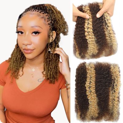 Afro Kinkys Bulk Human Hair For Braiding 427 Highlight Afro Kinky-Curly Human Hair Bulk For Mini Twist 16 Inch 100g/pack Bulk Human Braiding Hair For Micro Locs Extensions