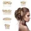 5 PCS Leaf Hair Side Combs for Women, Gold Headpiece Decorative Rhinestone Hair Comb Clips Metal French Twist Slide Comb for Women, Girls, Bride, Bridesmaid Wedding Hairs Accessories (5 Size) view 1