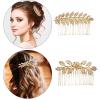 5 PCS Leaf Hair Side Combs for Women, Gold Headpiece Decorative Rhinestone Hair Comb Clips Metal French Twist Slide Comb for Women, Girls, Bride, Bridesmaid Wedding Hairs Accessories (5 Size) view 3