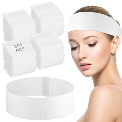 200-Pack Disposable Non-Woven Headbands, Soft Stretchable Hair Bands For Salon And Skin Care, Convenient Closure For Easy Use