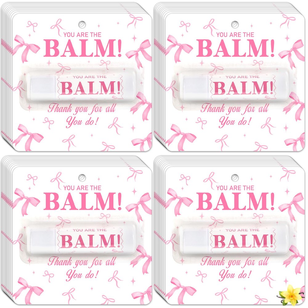 50 Pack Pink Bow Lip Balm Gifts Bulk, Moisturizing and Nourishing Lip Balm Gifts, Appreciation Bachelorette Party Favor for Women Coworker Birthday Party Supplies Decorations