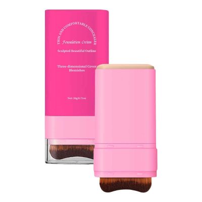 2 in 1 Foundation Stick with Built-In Brush Lightweight Long-lasting Full Coverage Foundation Stick (02)