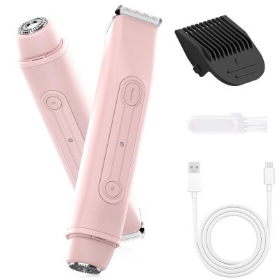 2 in 1 Women Electric Shaver - Dual Head Bikini Trimmer for Women Waterproof Wet & Dry Use Body Hair Trimmer and Facial Hair Remover, Painless Razors for Bikini Underarm Leg Arm Body Face, Pink