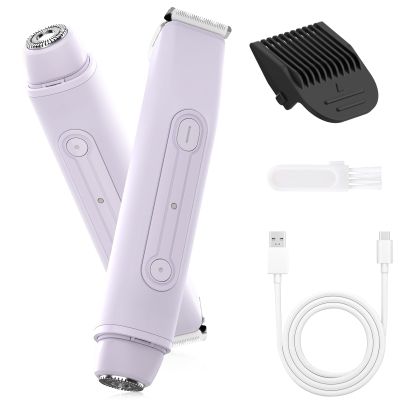 2 in 1 Women Electric Shaver - Dual Head Bikini Trimmer for Women Waterproof Wet & Dry Use Body Hair Trimmer and Facial Hair Remover, Painless Razors for Bikini Underarm Leg Arm Body Face, Purple