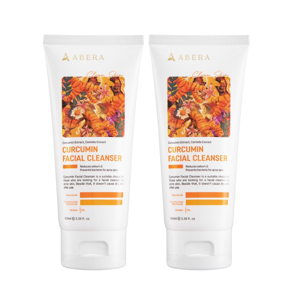 ABERA Turmeric Face Wash for Acne-Prone & Sensitive Skin 4-in-1 Curcumin Cleanser with Niacinamide, BHA & Centella Gentle pH Balanced, Non-Comedogenic, Sulfate Free Facial Cleanser (2 BOX)