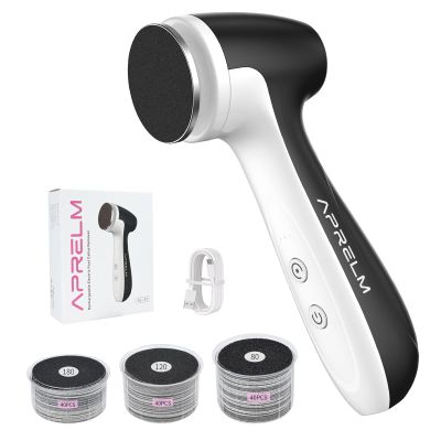 AprElm-E7 Rechargeable Electric Foot Callus Remover with 3-Sizes 120Pcs Sandpaper Discs, Professional 1000RPM 3-Speed Control Electric Foot File (Black)
