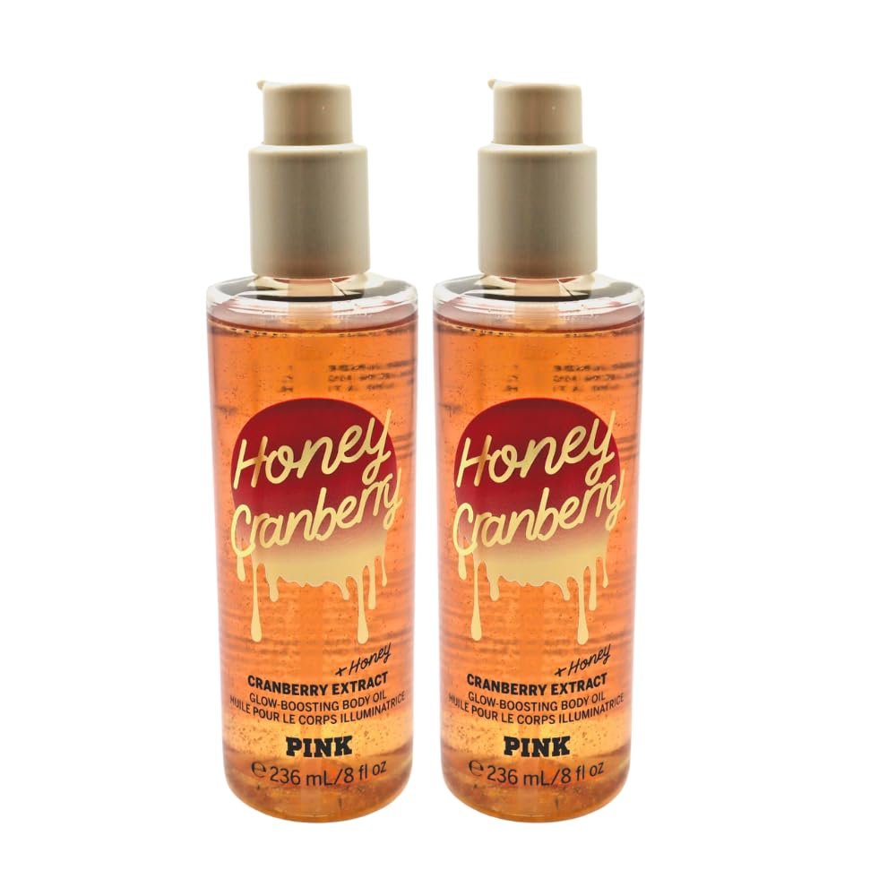 Victoria's Secret PINK HONEY CRANBERRY Glow Boosting Body Oil for Women 8 fl oz  Pack of 2