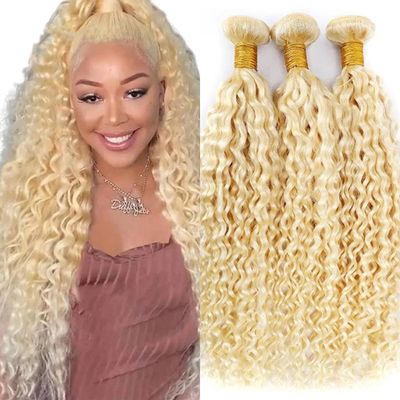 12A Blonde Bundles Human Hair 613 Bundle Unprocessed Brazilian Virgin Human Hair Water Wave 3 Bundles 20 22 24 Inch Double Weft Weave Hair Extension for Women 300g Total