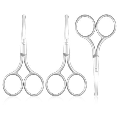 3 Pcs Nose Hair Trimmer Facial Hair Small Grooming Scissors Eyebrow Nose Hairs Mustache Beard Eyelashes Ear Trimming Kit Curved Rounded Safety Tip Clippers for Men Women Hairs Cutting