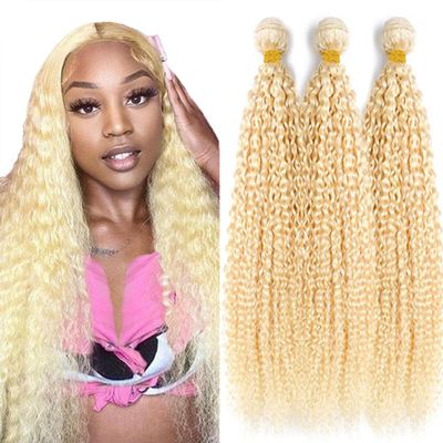 12A Blonde Bundles Human Hair 613 Bundle Unprocessed Brazilian Virgin Human Hair Curly Wave 3 Bundles 20 22 24 Inch Double Weft Weave Hair Extension for Women 300g Total