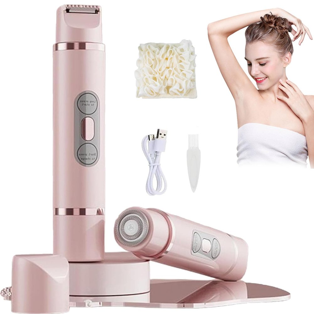 Shaver for Women, Razor, 2 in 1 Painless Bikini Hair Trimmer, 2-in-1 Dual-Head Cordless Electric Shaver for Women, Wet and Dry Efficient Cleaning for Legs, Arms, Underarms (Pink)
