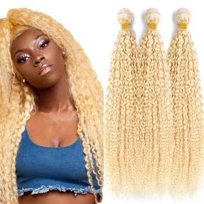 12A Blonde Bundles Human Hair 613 Bundle Unprocessed Brazilian Virgin Human Hair Curly Wave 3 Bundles 14 16 18 Inch Double Weft Weave Hair Extension for Women 300g Total