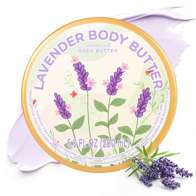 puresoak bath Lavender Body Butter, Natural Body Butter for Men Women Smell Good, Lavender Scented Shea Butter Body Cream, Body Moisturizer for Dry Skin 6.8 floz
